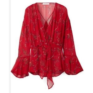 Iro Linette Floral Print Bell Sleeve Chiffon Blouse Top, Long Sleeve